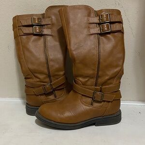 Dream Pairs Tan Kids Boots with Buckle Detail